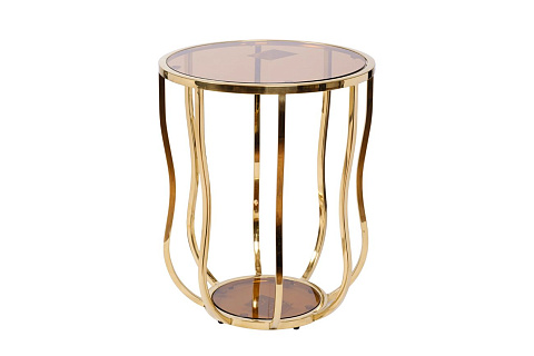 13RXET4036-GOLD Стол журнальный стекло коричн./золото d50*60см